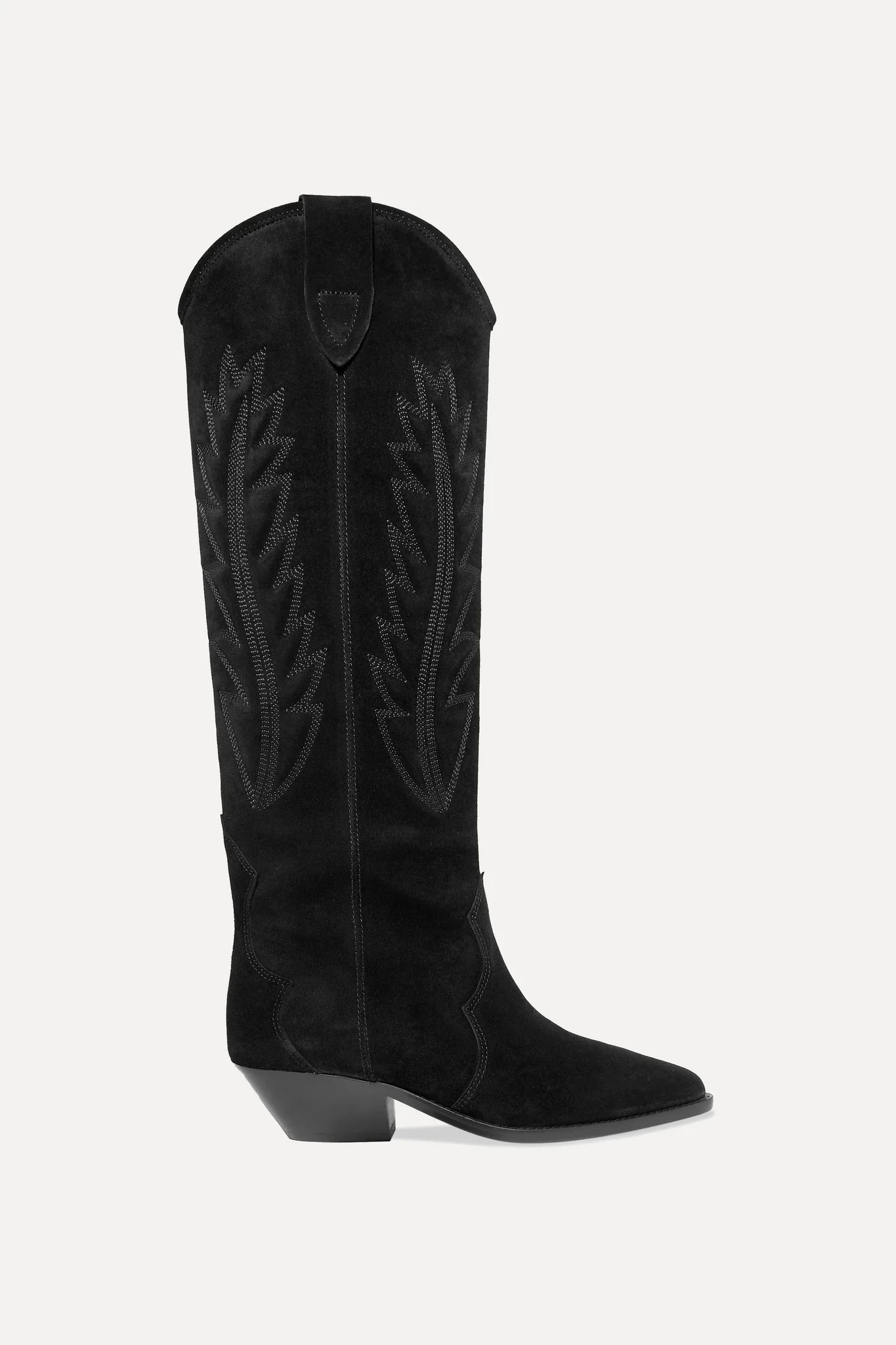 

Women Shoes Paris Black Denzy Boots Embroidered Suede Knee Cowboy Boots