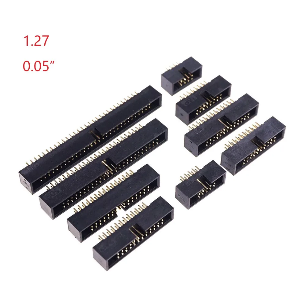 

100 pcs 0.050" Shrouded Box Header 1.27 mm Dual Row Male Pin 6 8 10 12 14 16 20 26 30 34 40 44 50 60 Position Through Hole IDC