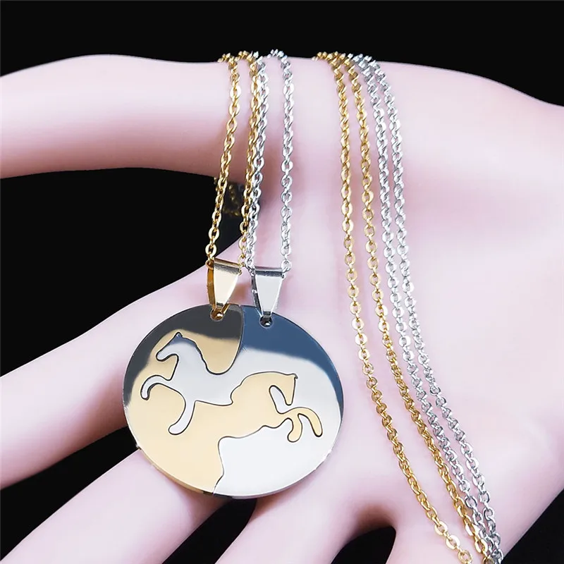 2PCS Horse Stainless Steel Pendant Necklace Women/Men Animal Couple Necklace BFF Friendship Jewelry Gift collier N923S01