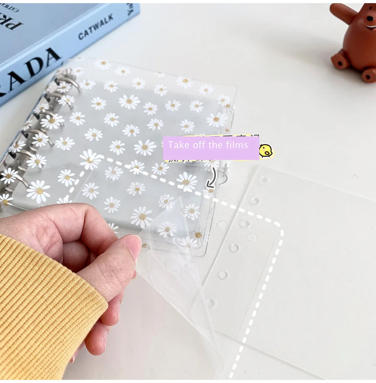 SKYSONIC Daisy Square Ring Jounral Notebook Transparent Scrapbook DIY Photocards Collect Book Refill Binder Dairy Stationery