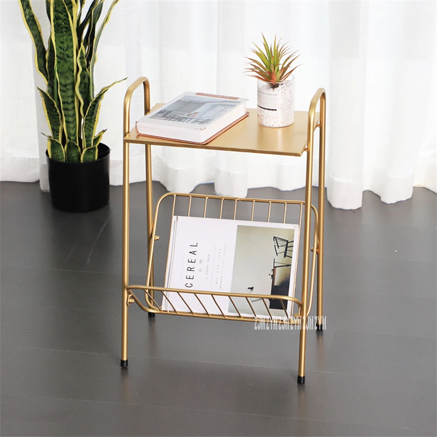 18XS185 Modern Simple Multifunctional 2-Tier lron Tea Table Bedroom Living Room Double Layer Sofa Side Table Display Stand