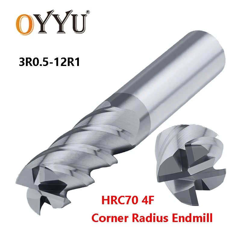 

OYYU HRC70 High Hardness Corner Radius End Mills 4 Flute Lengthened Tungsten Steel Milling Cutter 3mm-12mm CNC Router Bit