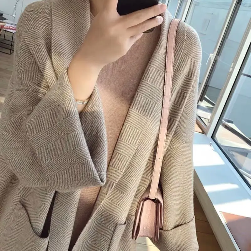 Women Autumn Winter Thick Cozy Loose Long Sweater Coat Full Sleeve Knitted Cardigan Jacket Open Stitch Overcoat