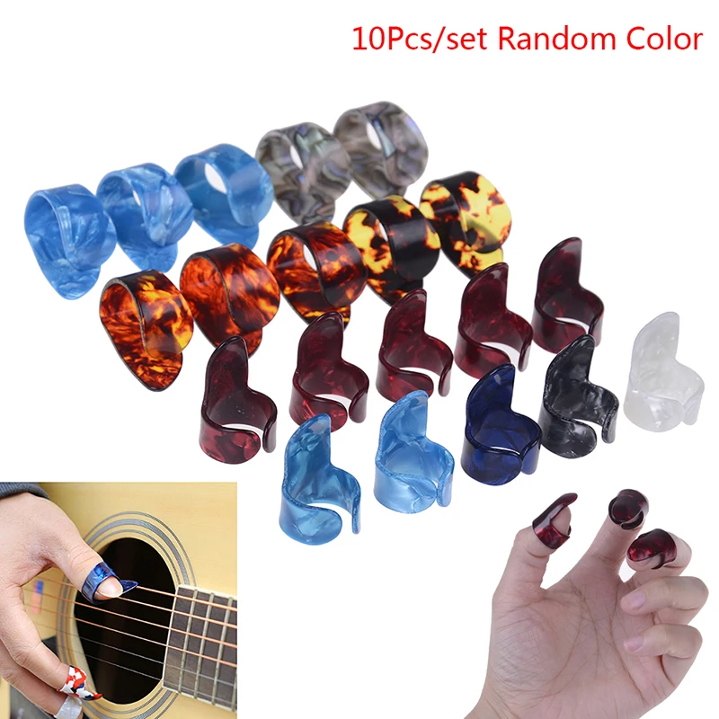 Hot！10pcs Guitar Thumb And Index Finger Pick Mediator Cellul Ul Thumb Finger Pick Random Color Guitar Accessories