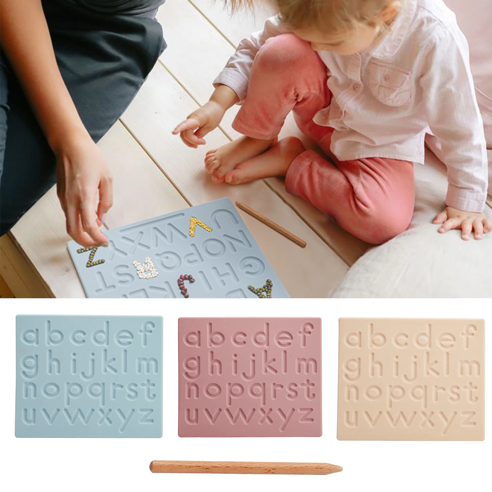 Let's Make Alphabet Tracing Board Montessori Silicone Double Sided Uppercase Lowercase Letter Fine Motor Skills Educational Toy