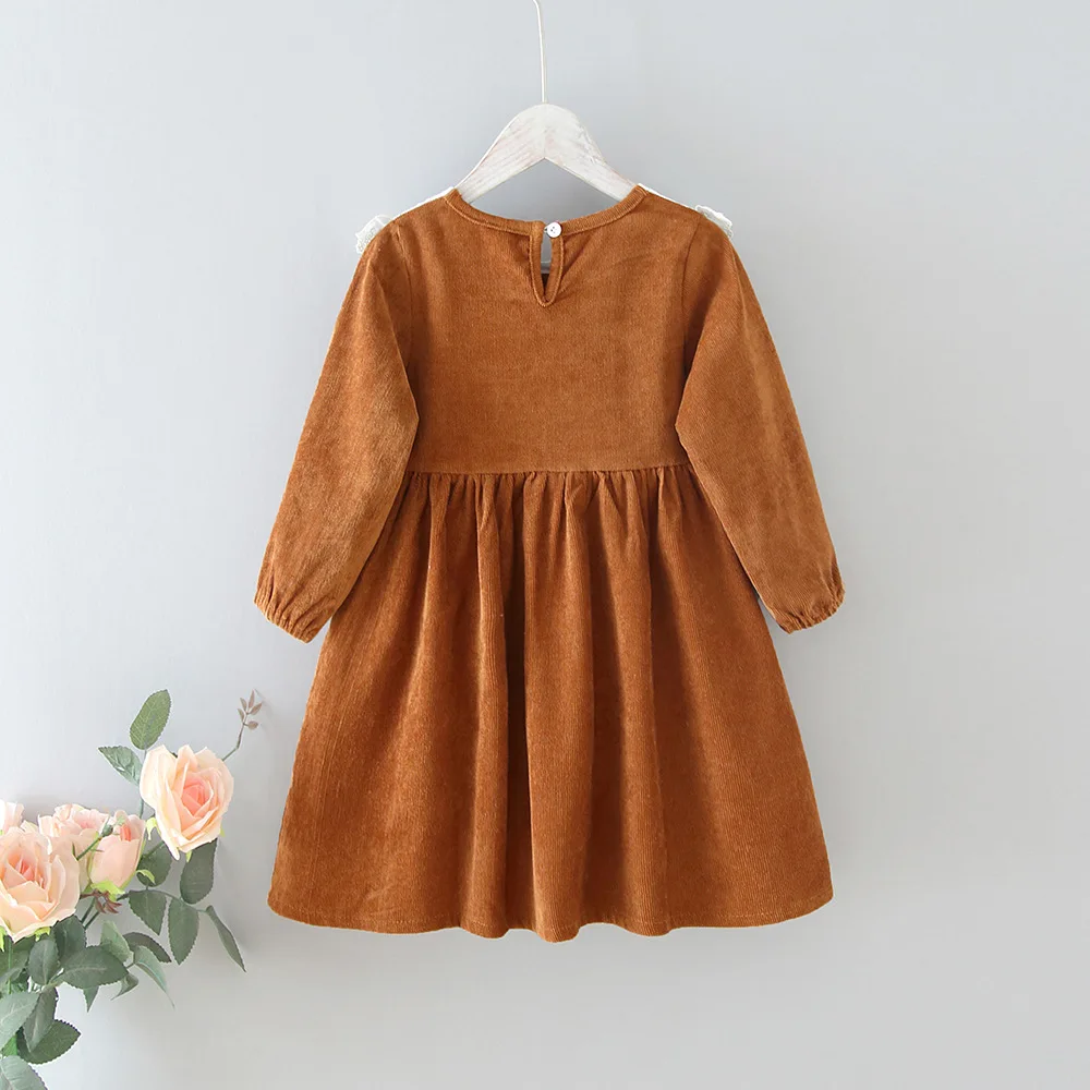 Girls\' Dresses 2021 Autumn New Style Children Baby Kids Clothing Korean Japanese Style Loose Lace Lapel Girl Fashionable Dress