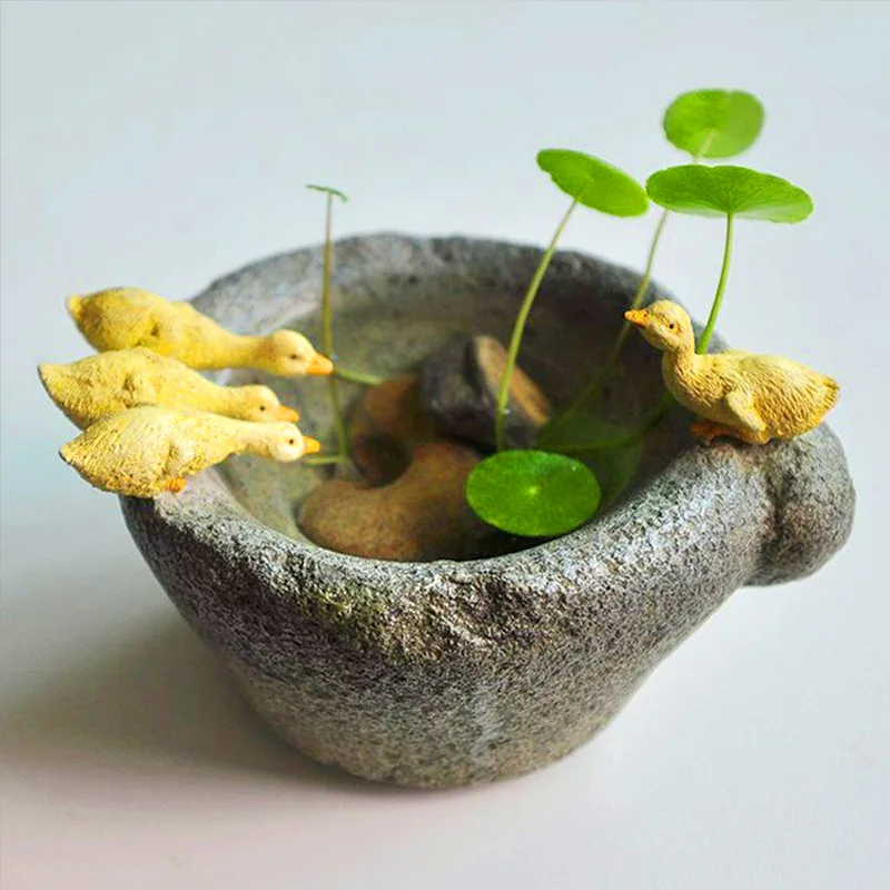 

Creative flowerpot bonsai imitation stone mortar little duck furnishing articles outdoor decoration