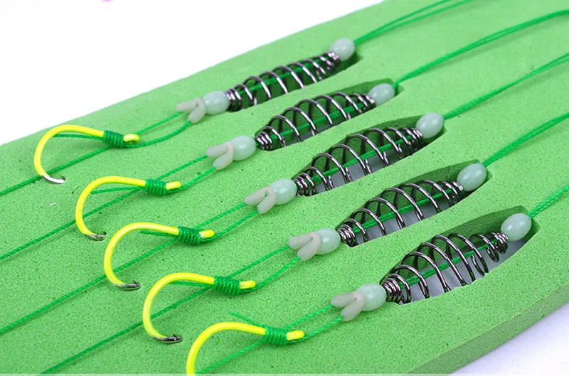 Hameçons de pêche à double ardillon en acier au carbone avec ligne PE, accessoire anti-enroulement pour carpe, lot de 5 paires, B349