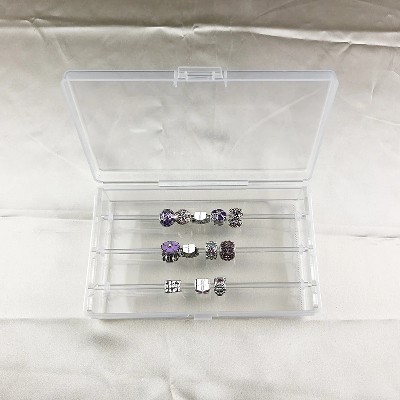 Caja de bandeja de acrílico transparente para abalorios, caja de almacenamiento de cuentas de estilo europeo, compatible con Pandora Trollbeads,