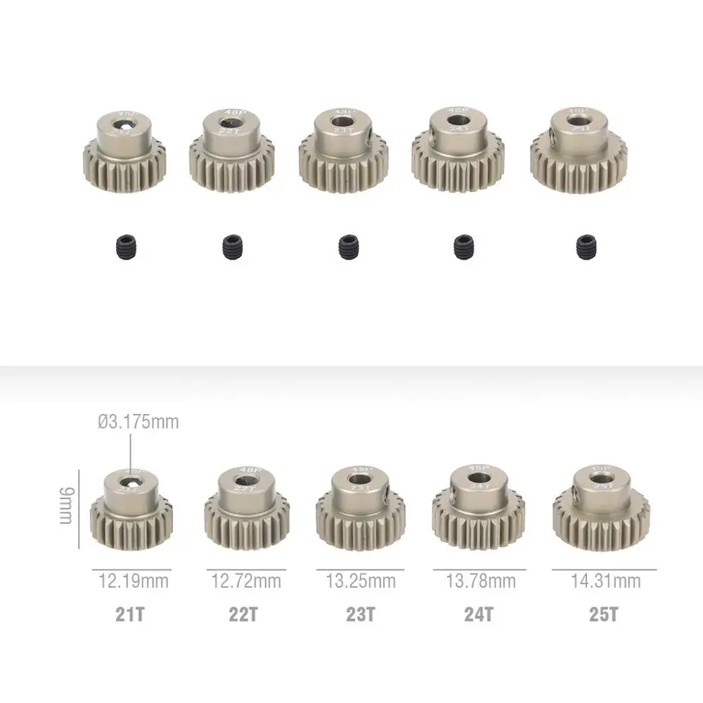 5PCS 32DP 48DP 64DP M0.6 3.175mm Metalen Aluminium Rondsel Motor Gear Set 12 T-50 T voor 1/10 RC Auto Vrachtwagen Buggy Auto