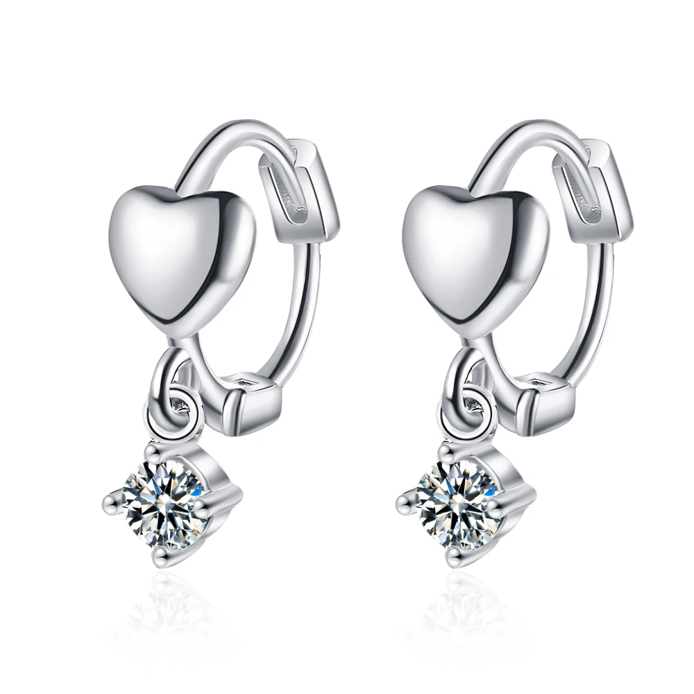 New 925 Sterling Silver Earrings With Zircon Heart-Shaped Earrings Sweet Design For Girls Birthday Party Gift