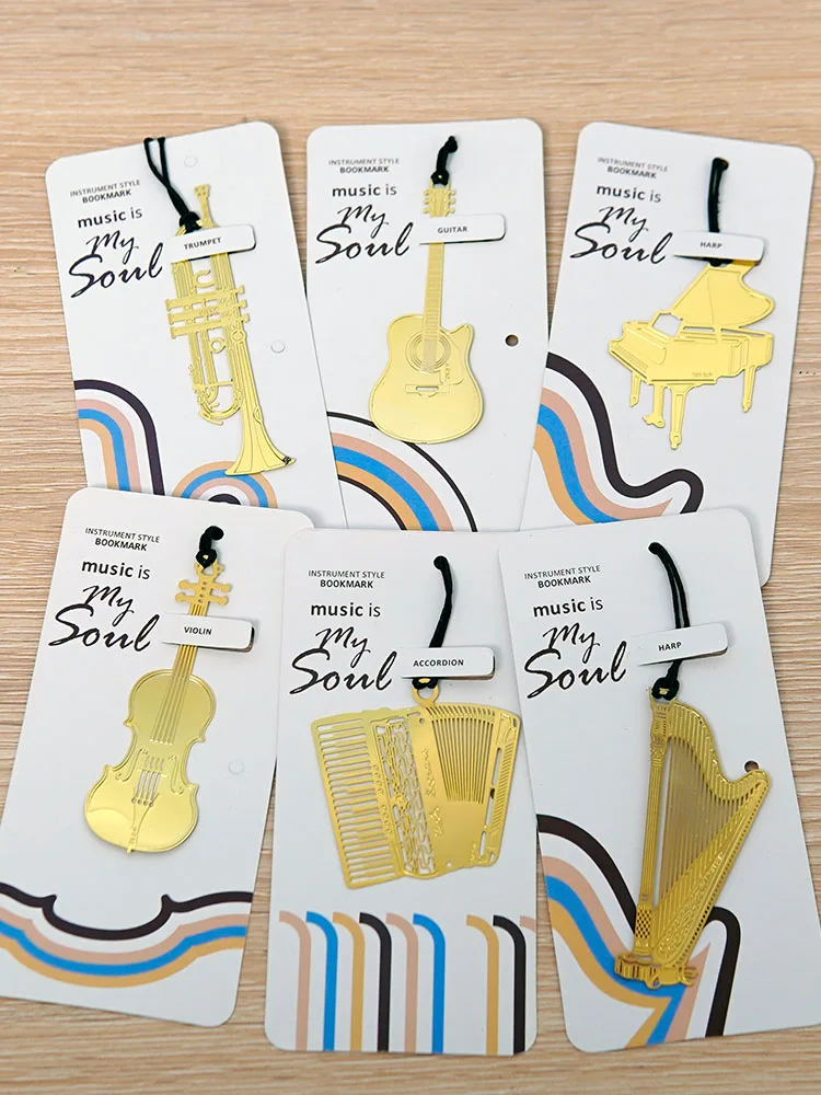 Gold Hollow Piano Guitar Violin Bookmark Music Stationery Prize musical instrument book mark  Book Marks Bookmarks For Books