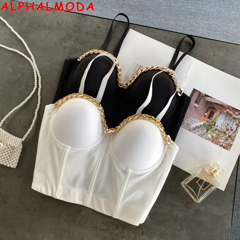 

ALPHALMODA 2021 Summer Sexy Women's Chain Bodice Short Bottom Underwear Adjusted Strap 5Colors 4Sizes Beautiful Bras Top