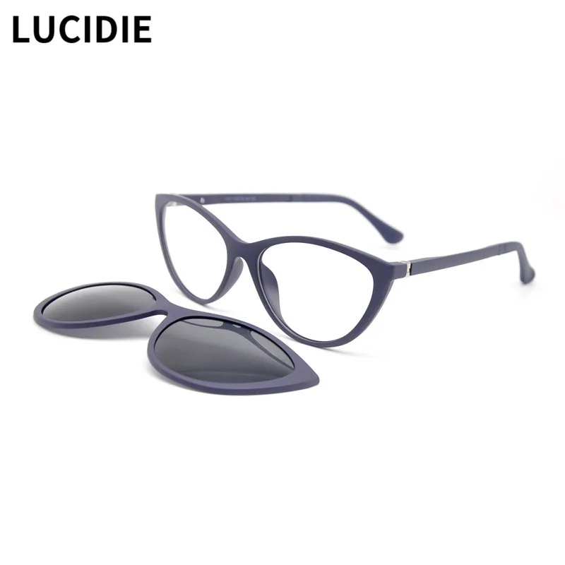 

LUCIDIE 2021 Fashion New One Set Polarized Magnetic Clip on Sunglasses Women UV400 Lens Cat Eye Glasses ULTEM Fashion Eyewear