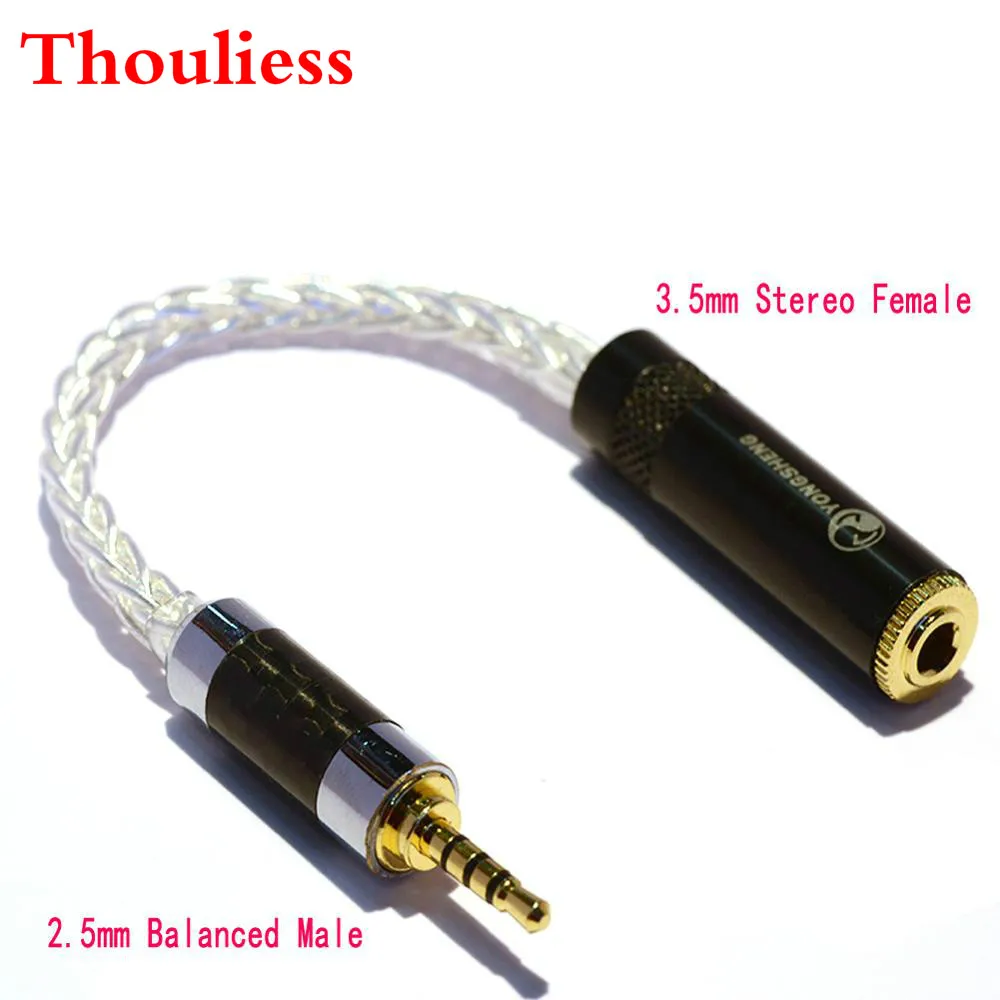 Thouliess 2.5mm Balance Male Interface 4 Pole Plug Turn to 3.5mm Female Jack Adpter Cable 8 Core Single Plated Silver Audio Wire