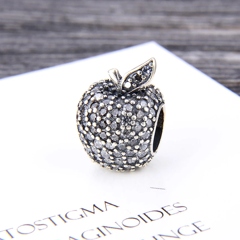 100% 925 Sterling Silver Pentagram Beads, Apple Beads, Two flowers Beads, Pink zircon Beads Fit Charm Bracelets Fine Jewelry