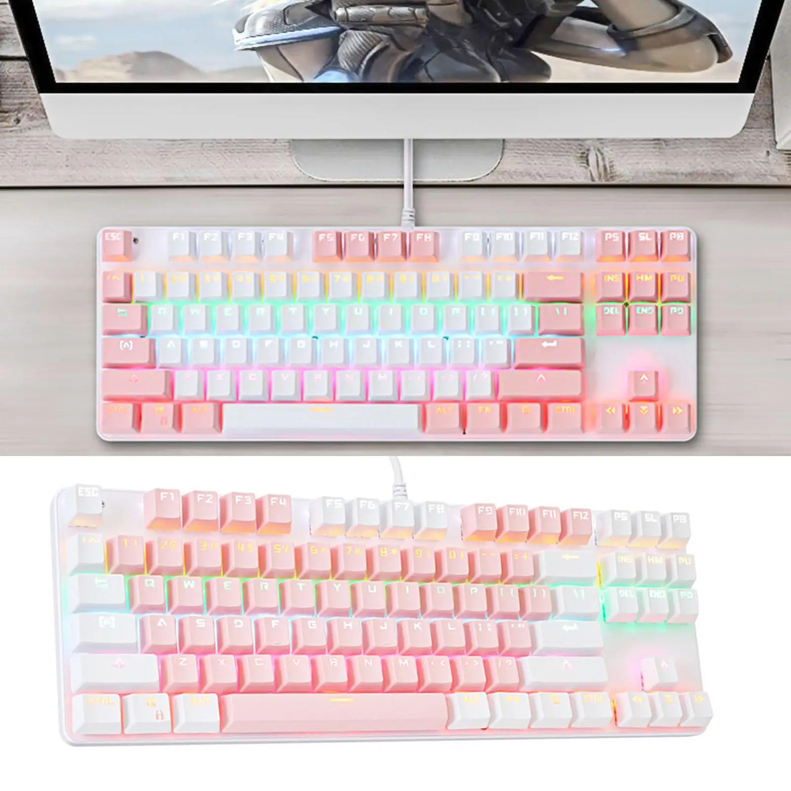 

Gaming Mechanical Keyboard 87 Keys Anti-ghosting Blue Switch Color Backlit Wired For Pro Gamer Laptop PC