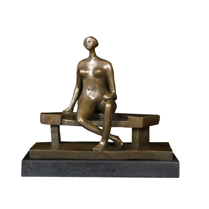 ArtsHom DS-470 Abstract Woman Statue Sculpture European style bronze woman sitting on bench art figurines for home decoration