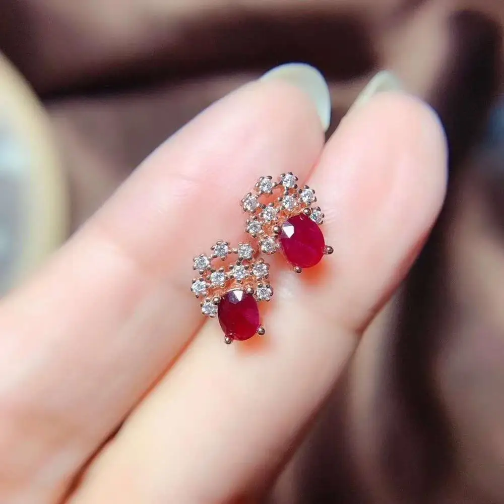 

Natural Real Ruby Earring Real 925 Silver sterling Fine Charm Jewelry for Women Wedding Party Earring