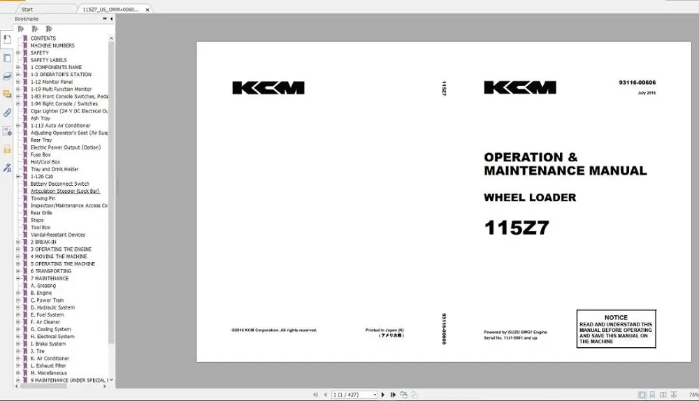 Kawasaki Wheel Loader Service & Part Manual and Circuit Diagram 2020