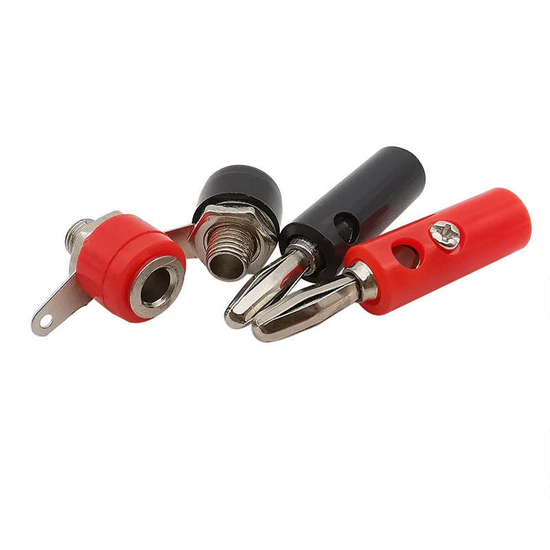 Conector Banana macho y hembra para montaje en Panel, adaptador de conector de Terminal, color rojo y negro, plateado, 4mm, 10 pares