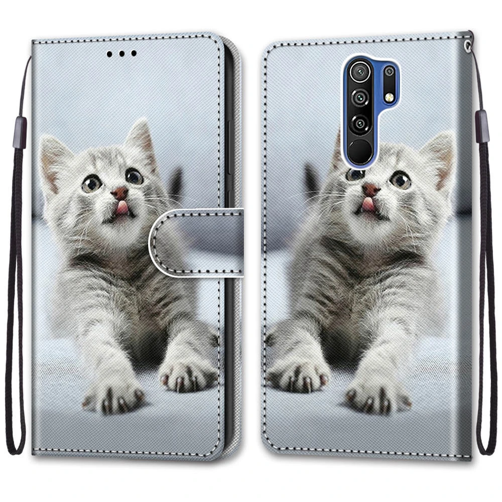 Flip Leather Phone Case For Redmi Note 9T 9 9S Pro 9A 9C Fundas Wallet Card Holder Stand Book Cover Cat Dog Painted Coque Capa