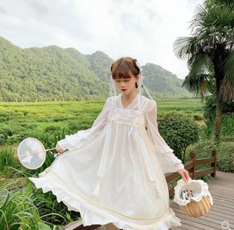 

Princess tea party gothic chinese style kawaii girl embroidery loli bowknot cosplay dress cute high waist Lolita cos loli dress