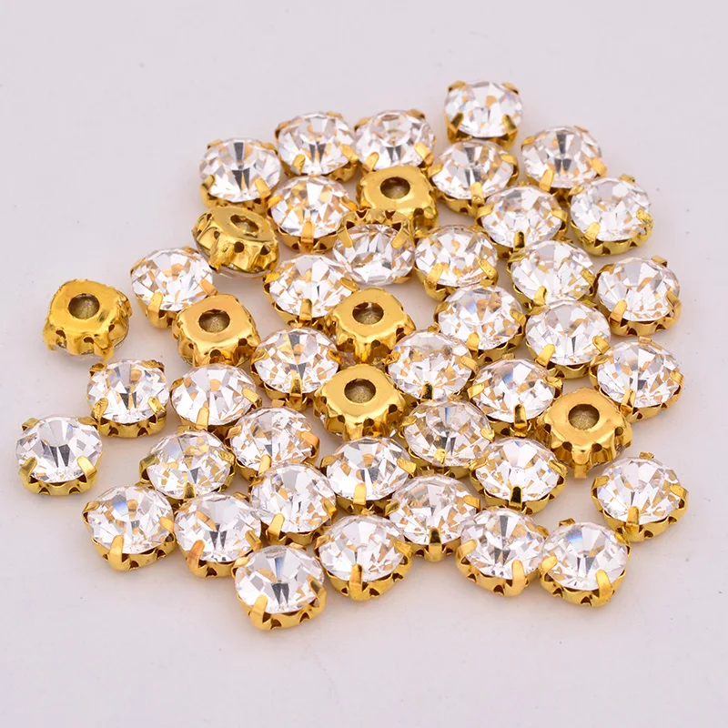 JUNAO 6 7 8 10 mm Sewing Silver Clear Color Glass Rhinestone Flatback Round Crystal Beads Applique For Clothes Decoration