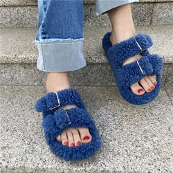 2022 Women Fur  Slippers Summer Plush Slides Women's Fluffy Indoor Shoes Household Slippers Flip-flops Wholesale Direct Sales