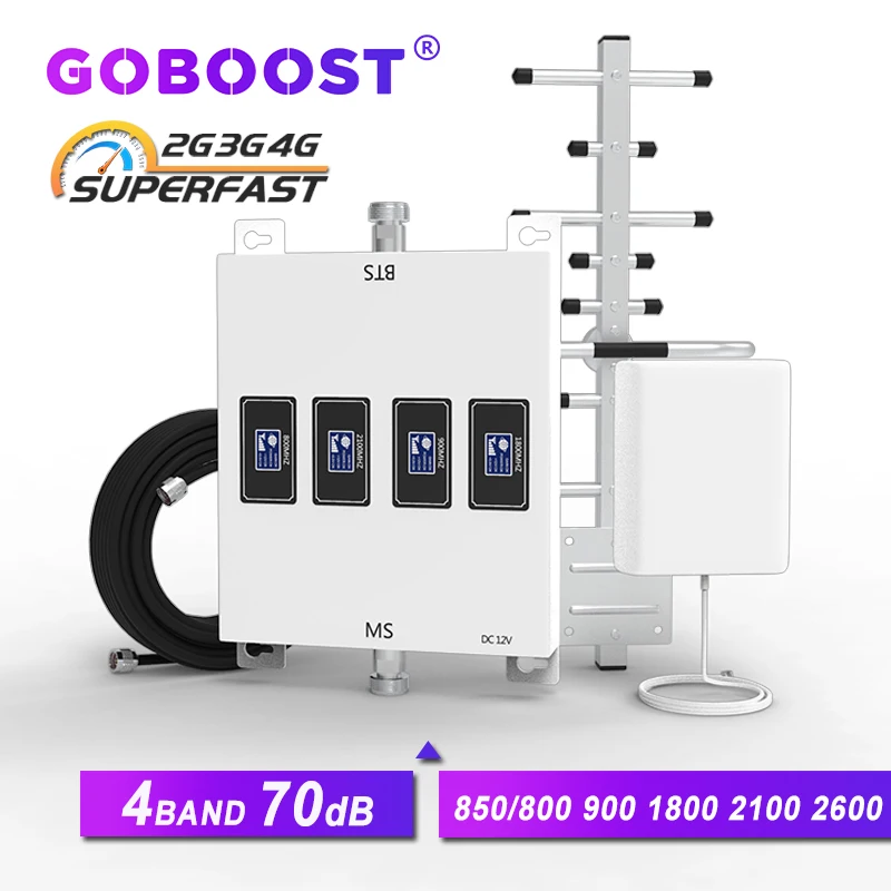 GOBOOST Four Band LTE 800 900 1800 2100 Cellular Amplifier Signal Booster Gsm 2g 3g 4g Repeater 700 Cell Phones 850 LTE 2600 B28