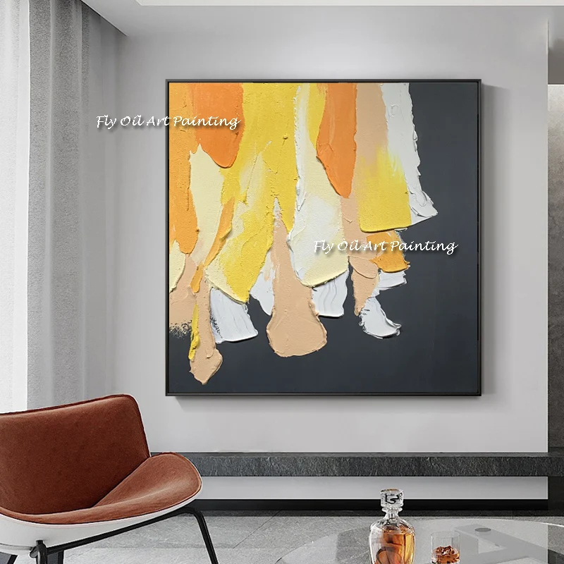100% Handmade Large Colorful Abstract Canvas Wall Art Big Color Block Abstract Knife Oil Painting Pictures For Living Room Decor
