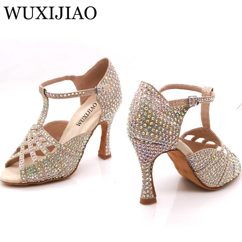 WUXIJIAO-Chaussures de danse latine tricolores pour femmes, talons hauts, fond souple, danse de salon, tango stable, marque de mode