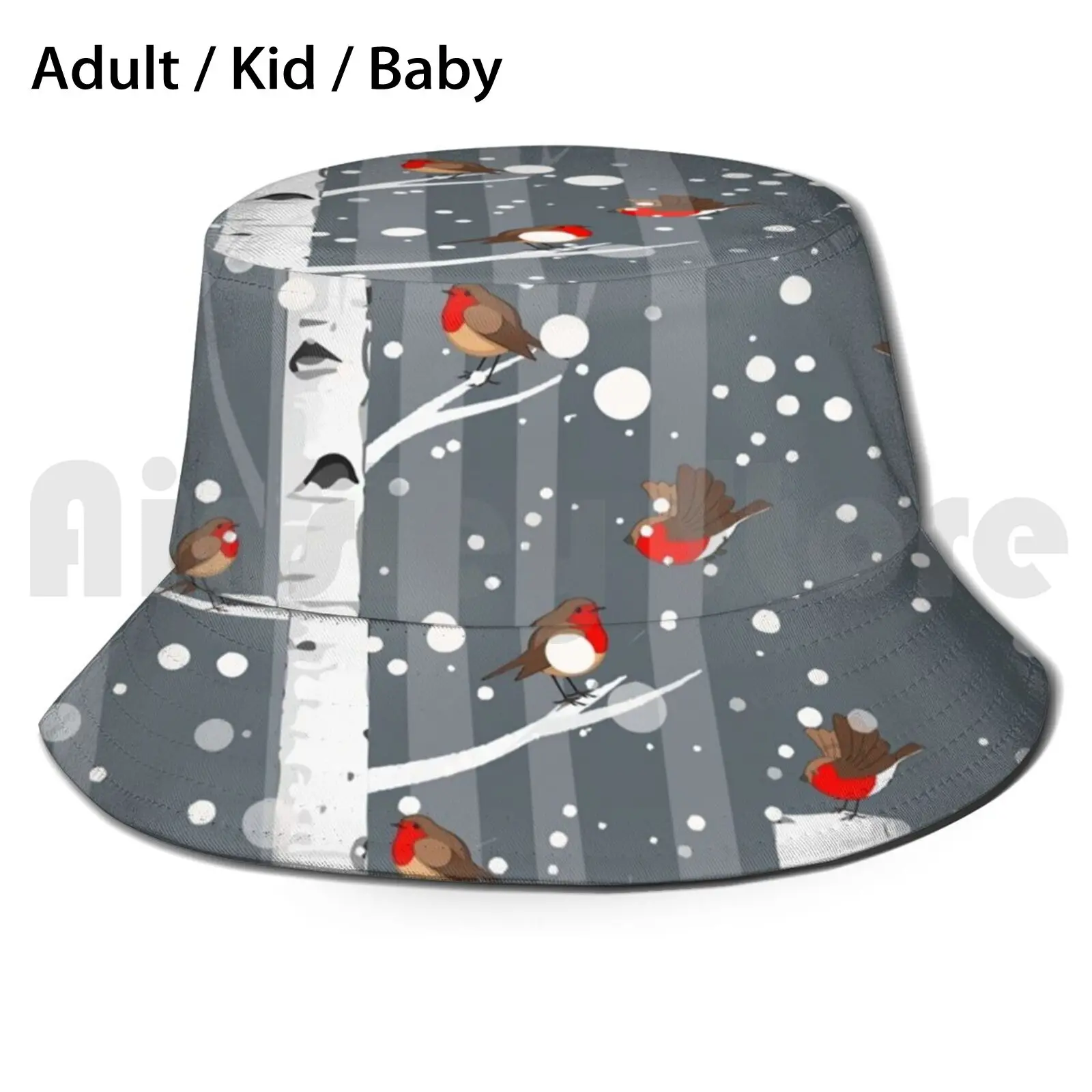 Happy Robin In Winter Forest Sun Hat Foldable UV Protection Enchanted Forest Robin Bird Birds Forest Animals Badger Snow