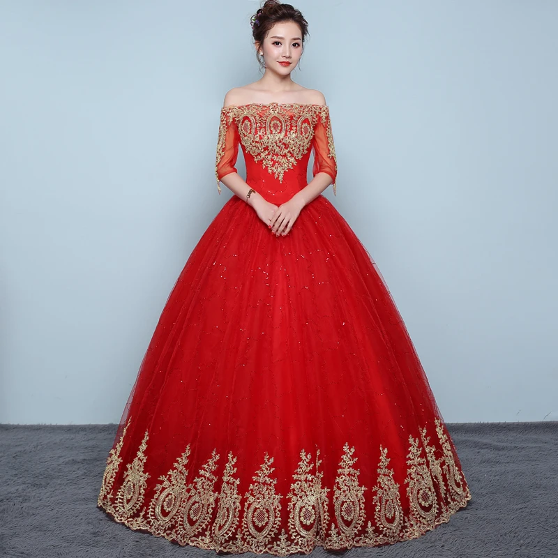 Robe de mariée rouge brodée, grande taille, robes de bal, robes de rêve