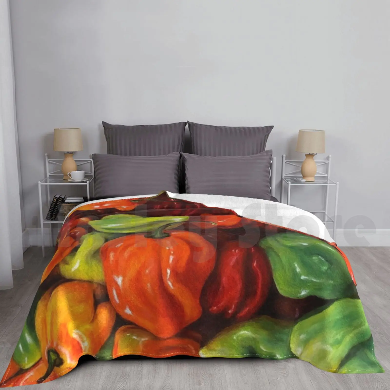 I Love Peppers Painting Blanket For Sofa Bed Travel Peppers Veggies Vegan Keyma