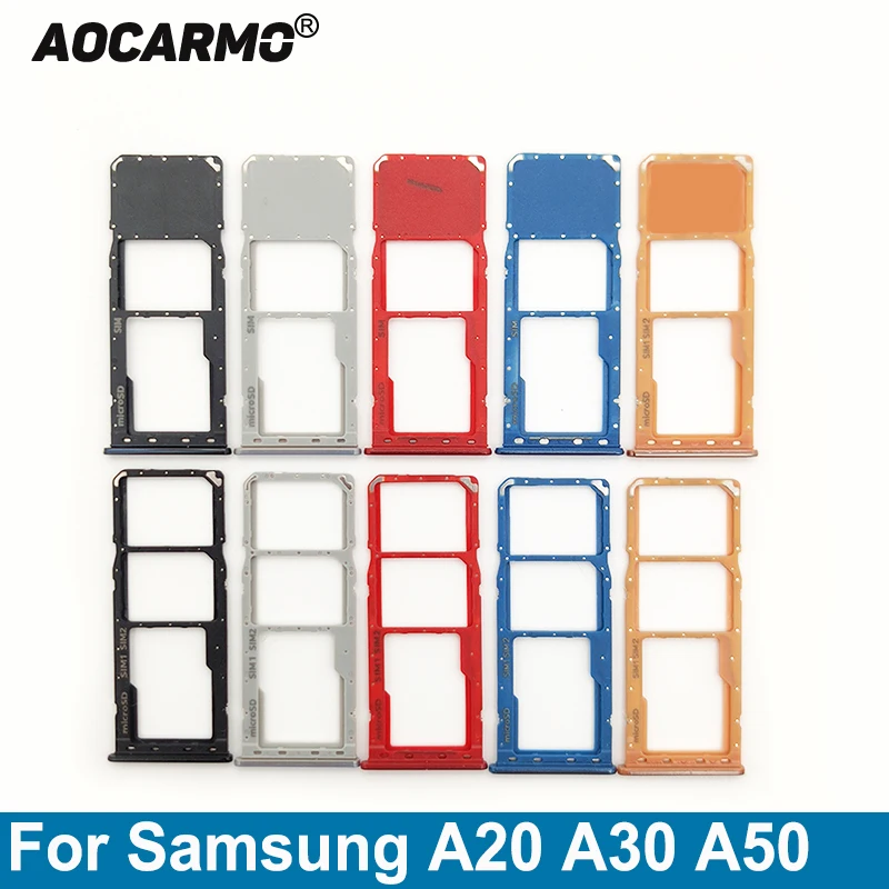 Aocarmo Sim Card For Samsung Galaxy A20 A30 A50 Single SIM Dual SIM Metal Plastic Nano SIM Tray MicroSD Slot Holder