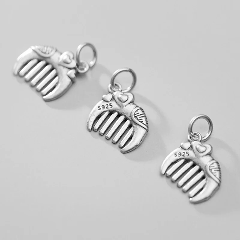 925 Sterling Silver Retro Manual Happiness Comb Drop Charms Couple Decorations Silver Widget Pendant DIY Jewelry Findings Gift