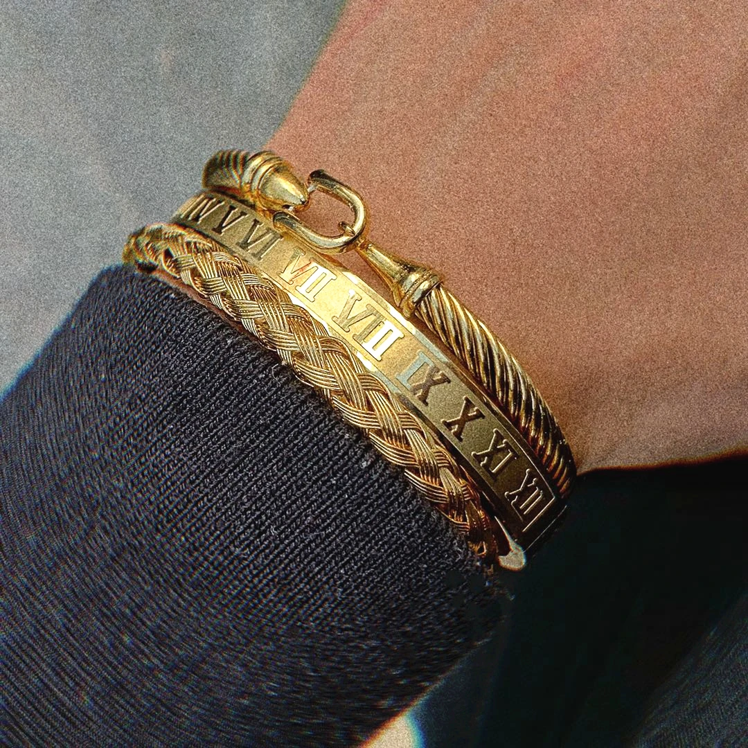 3pcs/Set Royal Roman Bracelets Cable Wire Horseshoe Buckle Bangles For Men Stainless Steel Pulseiras  Jewelry Accessories