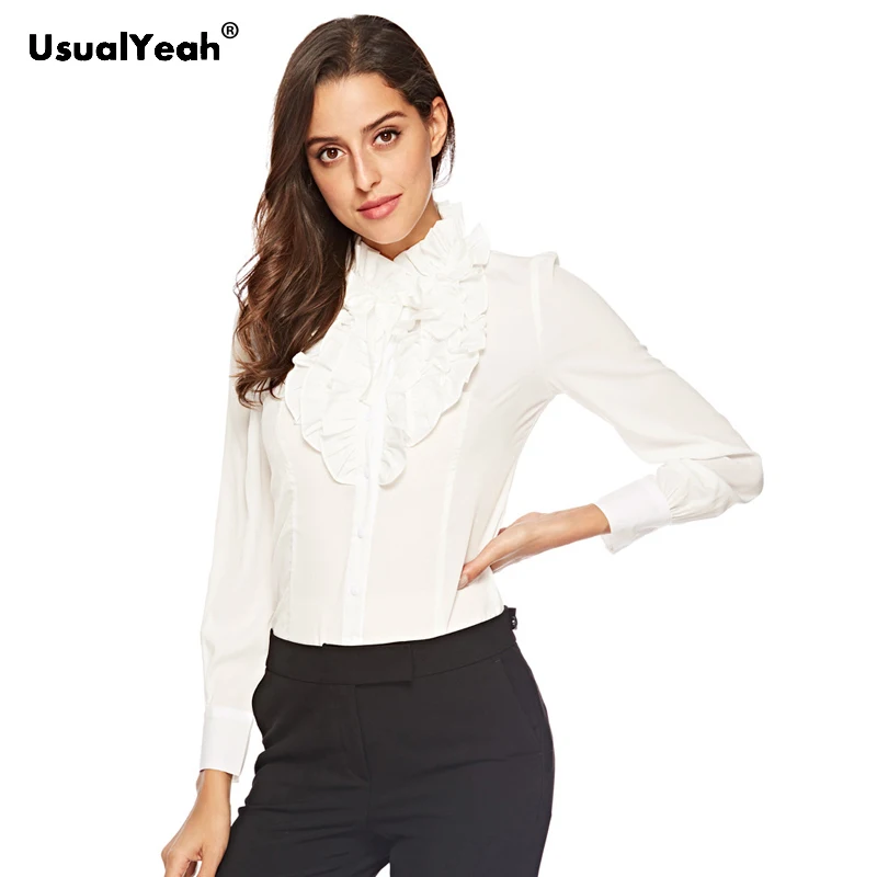 Korea Style Elegant Ruffles Neck Women's Body Blouse Tops Shirt Long Sleeve Beige Black Office Ladies Tops Blouse Femme S - XXL