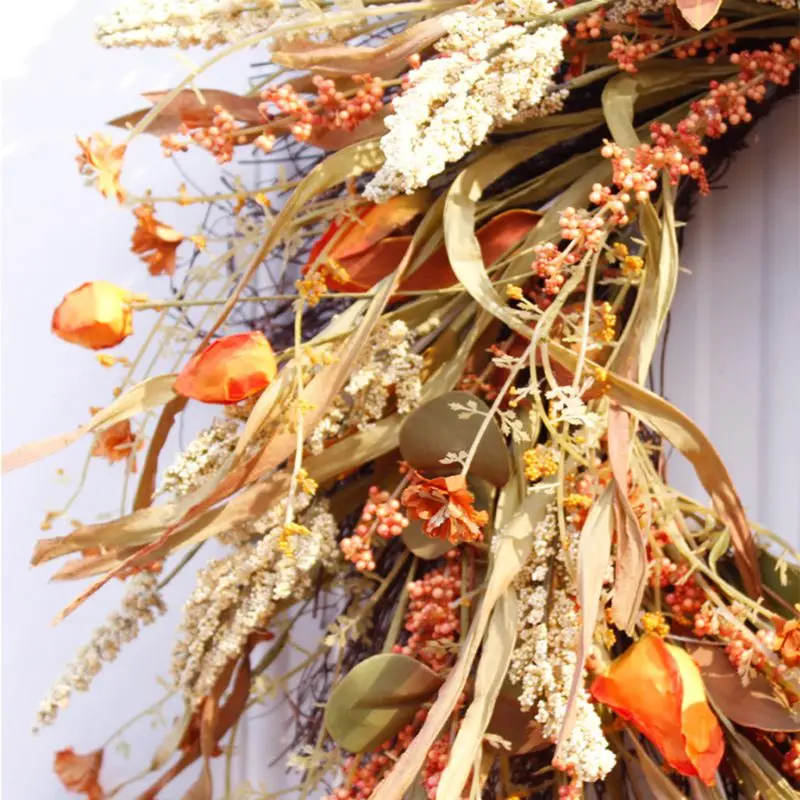 24 Inch Fall Wreath Front Door Wreath Grain Wreath Harvest Gold Wheat Ears Circle Garland Autumn Wreath for Front Door Wedding