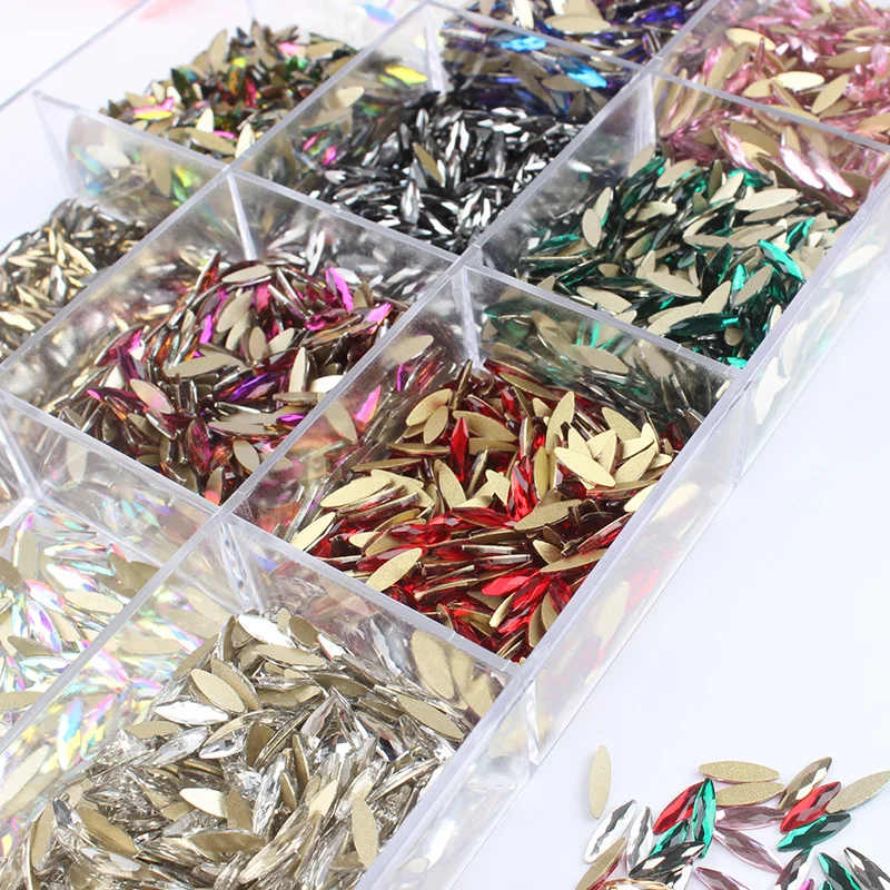 3X11mm Nail Art Rhinestones 30Pcs/Pack Long Horse eye Shaped Glass Colorful AB Stones For 3D Nails Decoration