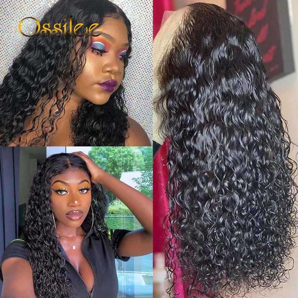 Peruca de cabelo humano brasileira encaracolada para mulheres negras, 360 Full Lace Front, onda de água, 13x4 HD