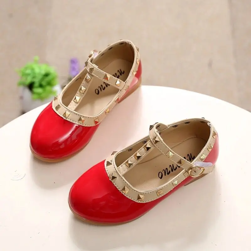 2021New Girls Sandals Rivets Single Shoes Kids Leather Shoes children nude sandal toddler Girls Princess Flat Dance Shoes21-37