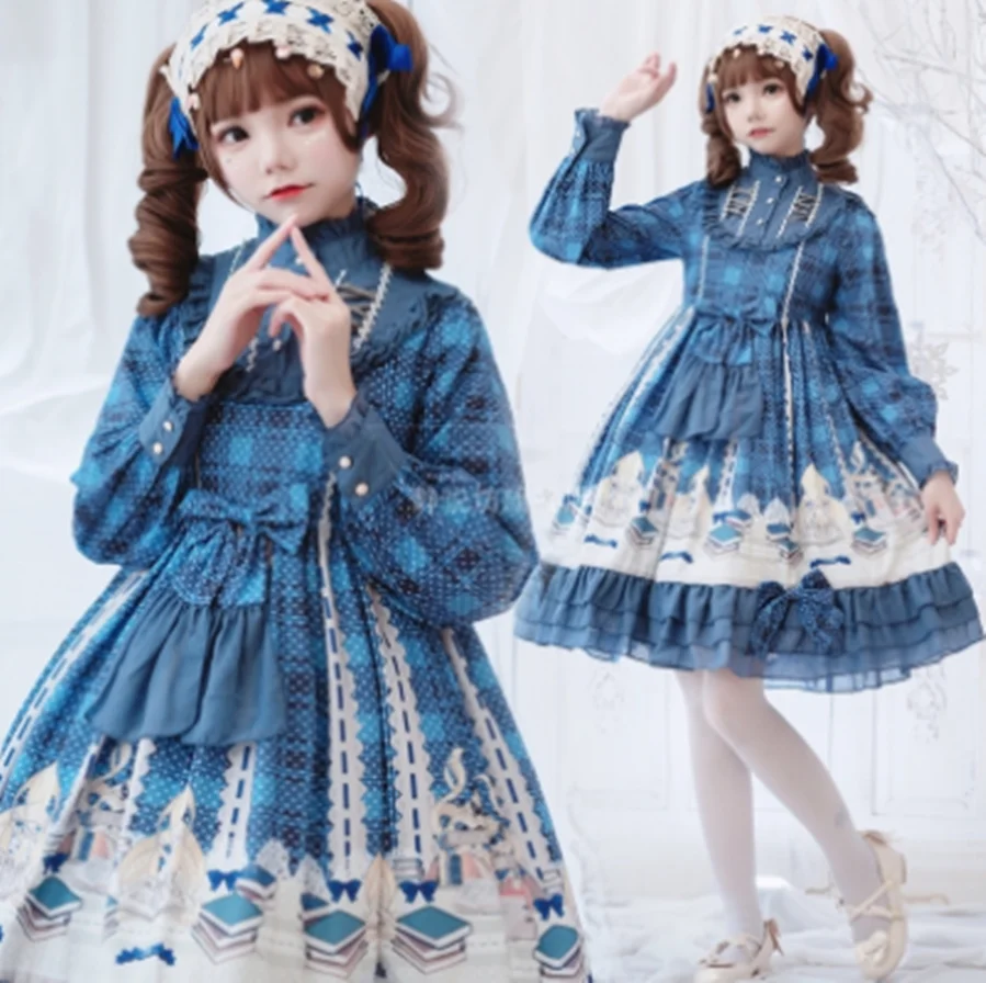 Vestido kawaii gótico lolita op loli, vestido vintage de lolita, con soporte falbala y lazo, estampado victoriano