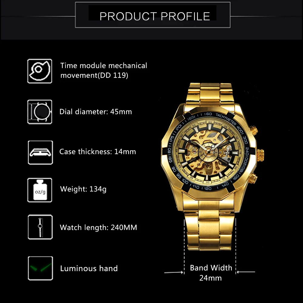 Winner Watch Men Skeleton Automatic Mechanical Watch Gold Skeleton Vintage Man Watch Mens FORSINING Watch Top Brand Luxury