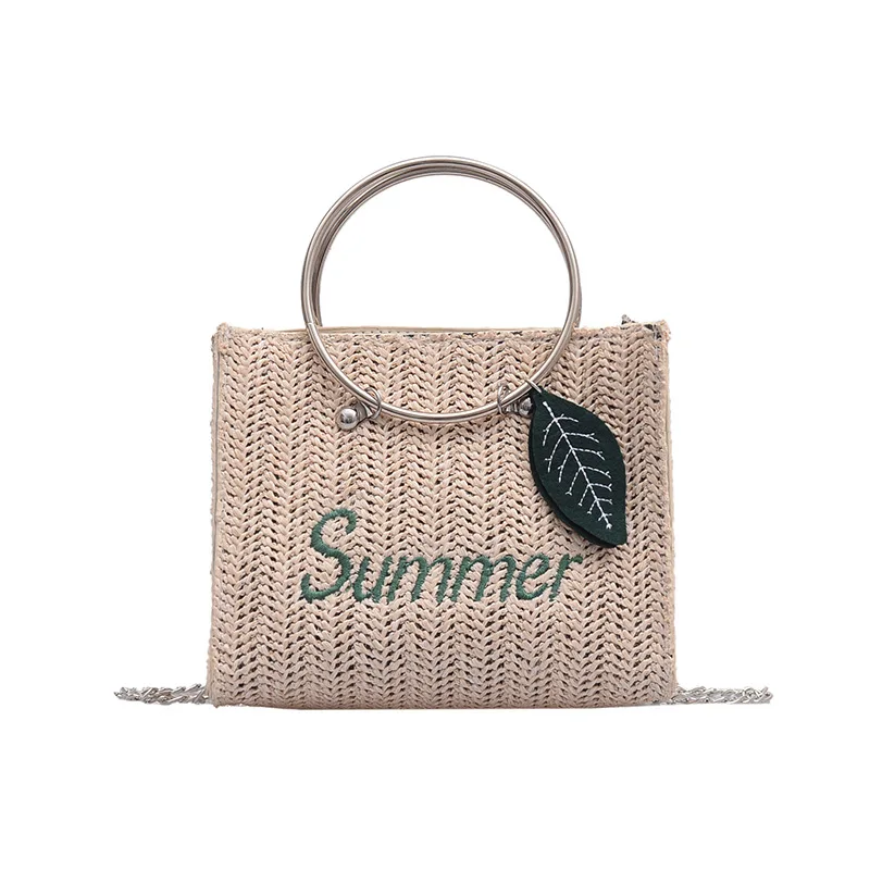 Bolsos de hombro cuadrados bohemios para mujer, bolso de paja informal, bolsos tejidos de mimbre para mujer, monedero pequeño de playa de verano