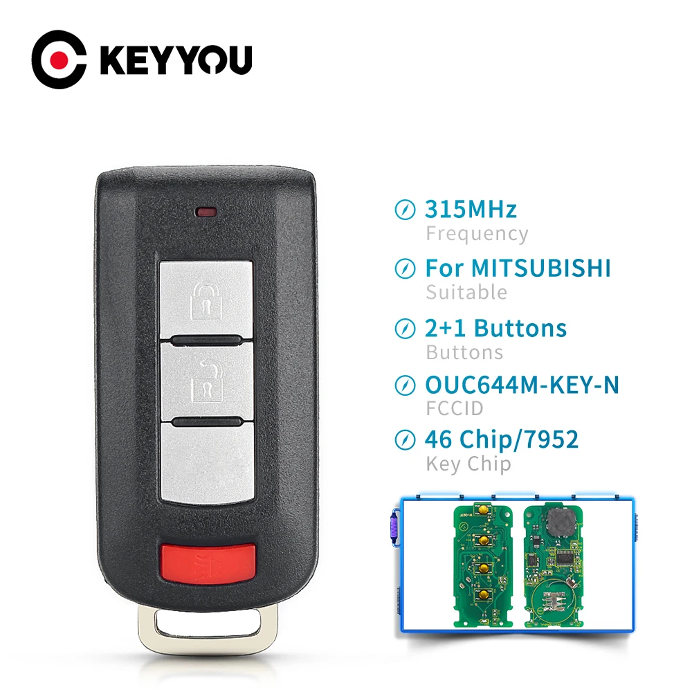 

KEYYOU Smart Remote Key Fob For MITSUBISHI OUTLANDER FCCID OUC644M-KEY-N 315Mhz 2+1 Buttons