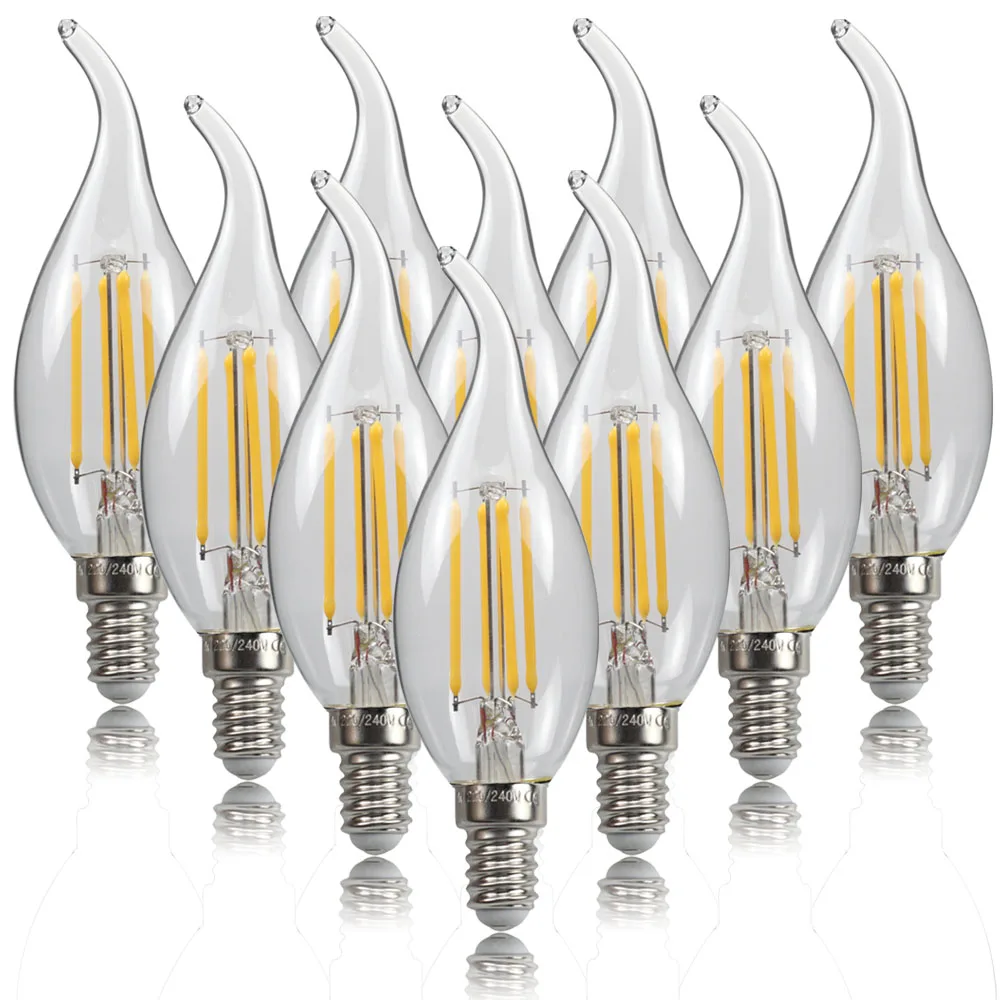 

TIANFAN 10-Pack Led Bulbs Candle Light Bulb C35 Tail 4W 6W 110V 220V E12 E14 Edison Screw Base 2700K Warm White