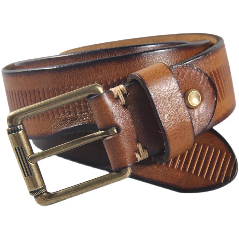 Genuine Leather For Men\'s High Quality Jeans Cowskin Casual Belts Copper Pin Buckle Cowboy Waistband Male Designer 2022New