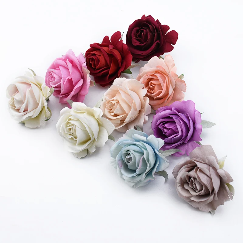 5 PCS 6CM Artificial Flowers Roses Head DIY Gifts Candy Box Wedding Decorative Flowers Wall Scrapbooking Needlework Home Decor